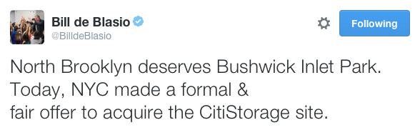 Mayor de Blasio: North Brooklyn Deserves Bushwick Inlet Park