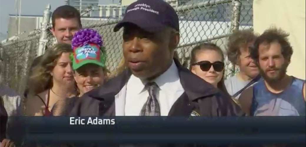ny1-bpadams-countdown-banner Borough President Eric Adams at the BIP Countdown Banner