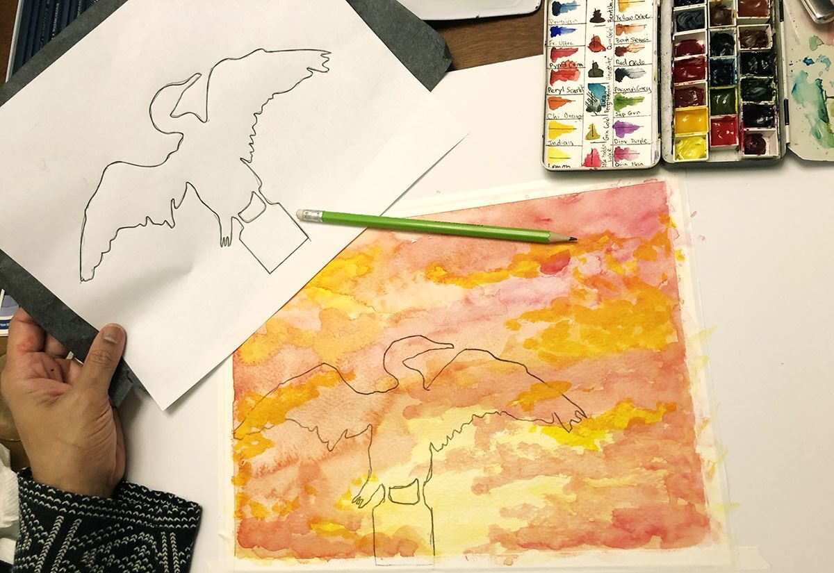 Sunset Silhouette Template & Finished Work