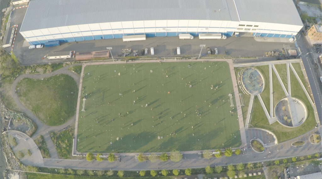 86 Kent green roof and athletic turf aerial view